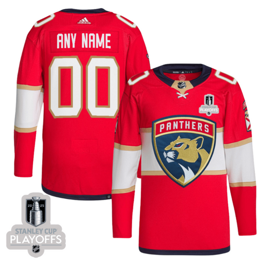Florida Panthers 2025 NHL Playoffs Patch Home Men Custom Jersey - Red