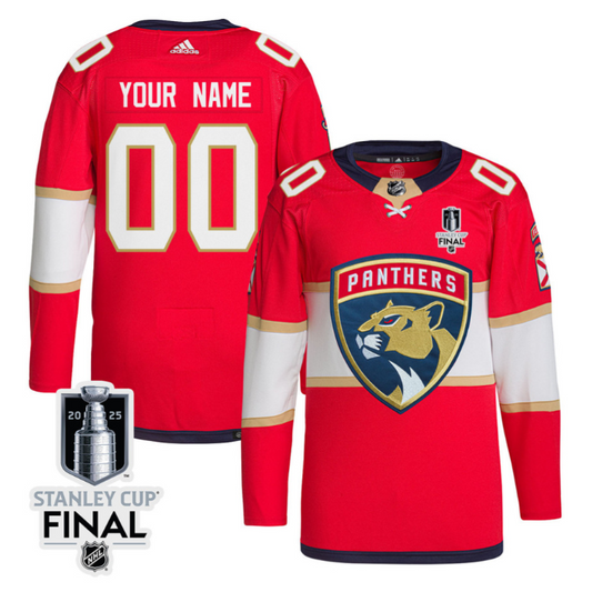 Florida Panthers 2025 STANLEY CUP Final Patch Home Men Custom Jersey Red