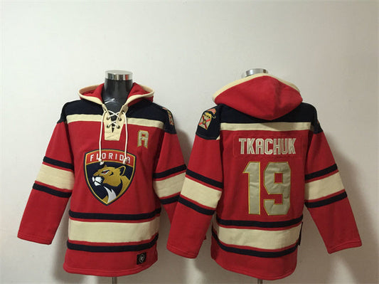Florida Panthers #19 Matthew Tkachuk Red Lace-Up Pullover Hoodie