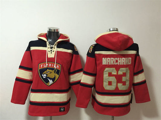Florida Panthers #63 Brad Marchand Red Lace-Up Pullover Hoodie