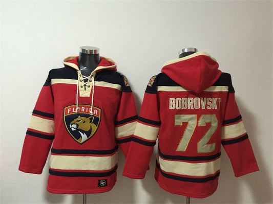 Florida Panthers #72 Sergei Bobrovsky Red Lace-Up Pullover Hoodie