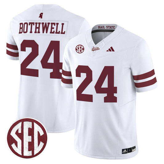 Fluff Bothwell Jersey #24 Mississippi State Bulldogs Dark Mode Stitched White