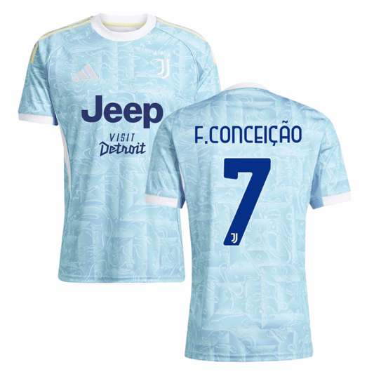 Francisco Conceição 7 Juventus 2025-26 Away Match Jersey – Light Blue