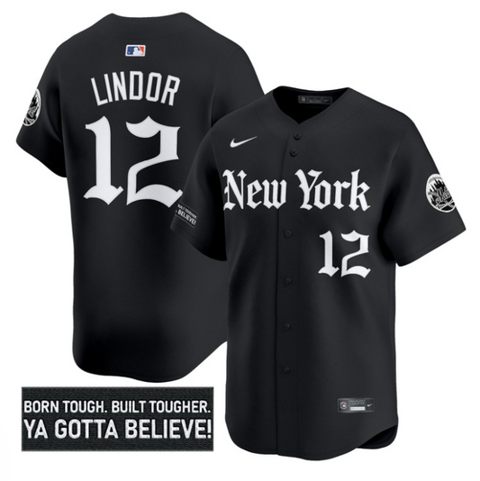 Francisco Lindor Jersey #12 New York Mets Gothic Borough Edition Stitched Black