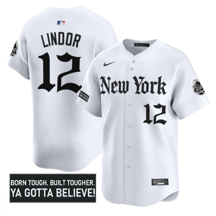 Francisco Lindor Jersey #12 New York Mets Gothic Borough Edition Stitched White