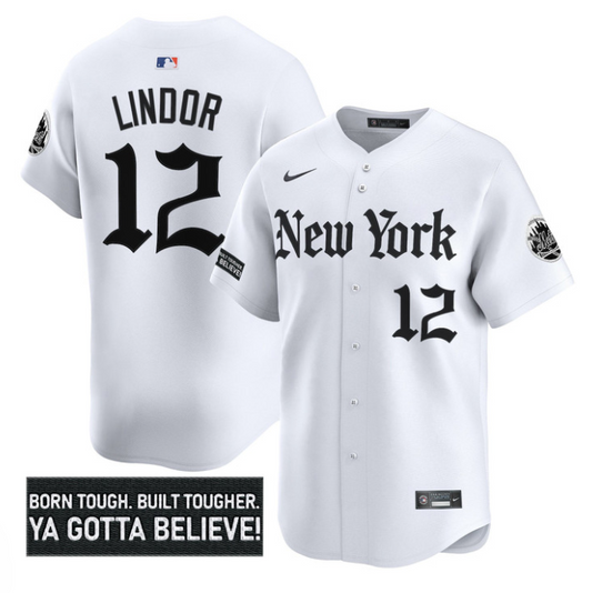 Francisco Lindor Jersey #12 New York Mets Gothic Borough Edition Stitched White