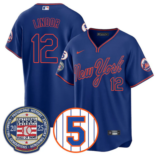 Francisco Lindor Jersey #12 New York Mets Hall of Fame Gold Stitched Alternate