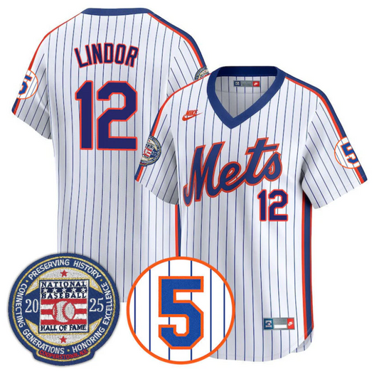 Francisco Lindor Jersey #12 New York Mets Hall of Fame Gold Stitched Throwback