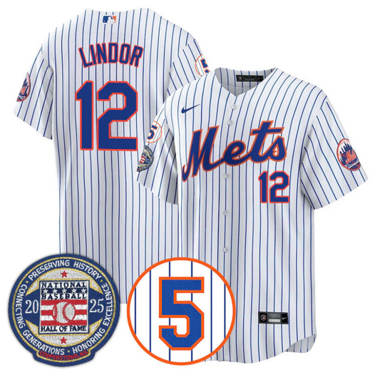 Francisco Lindor Jersey #12 New York Mets Hall of Fame Gold Stitched White