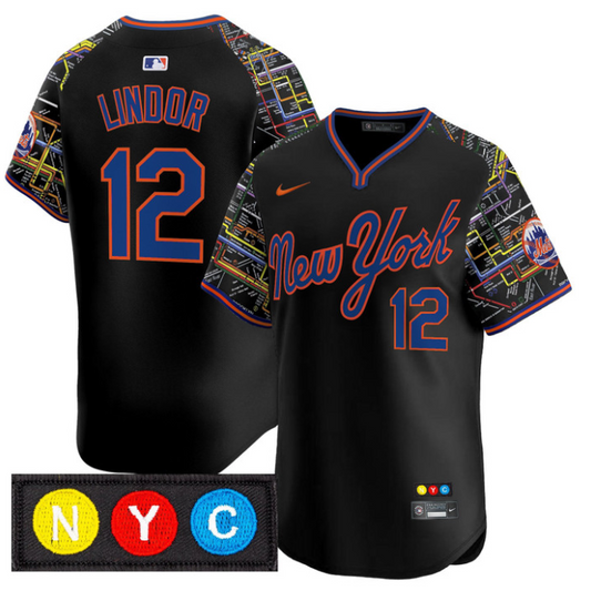 Francisco Lindor Jersey #12 New York Mets Subway Style Vapor Premier Limited Stitched Black