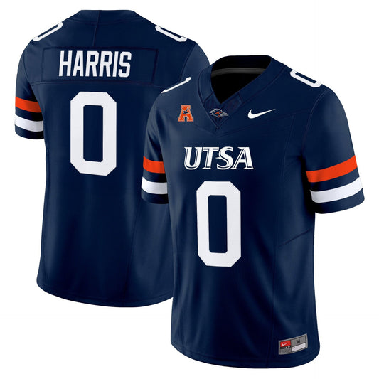Frank Harris Jersey #0 UTSA Roadrunners 2025 Vapor Limited Stitched Navy