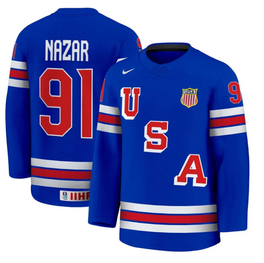 Frank Nazar Jersey #91 USA Hockey 2025 Premium Stitched Away