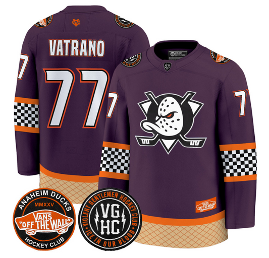 Frank Vatrano Jersey #77 Anaheim Ducks Checkerboard 2025 Premium Stitched Purple