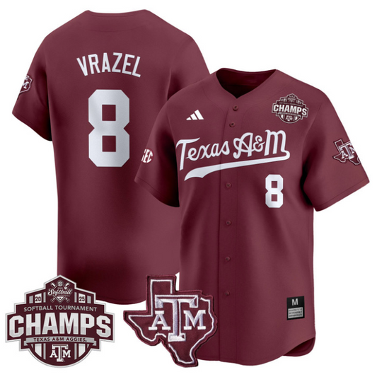 Frankie Vrazel Jersey #8 Texas A&M Aggies 2025 SEC Champions Patch Limited Stitched Maroon