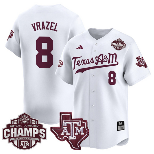 Frankie Vrazel Jersey #8 Texas A&M Aggies 2025 SEC Champions Patch Limited Stitched White