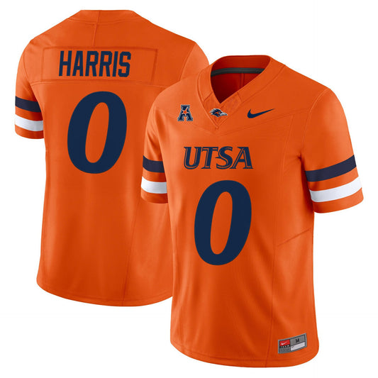 Frank Harris Jersey #0 UTSA Roadrunners 2025 Vapor Limited Stitched Orange
