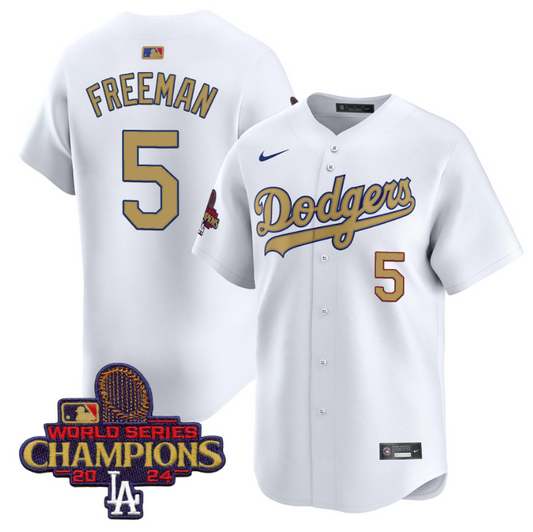 Freddie Freeman Jersey #5 Dodgers 2025 Gold Vapor Premier Stitched White