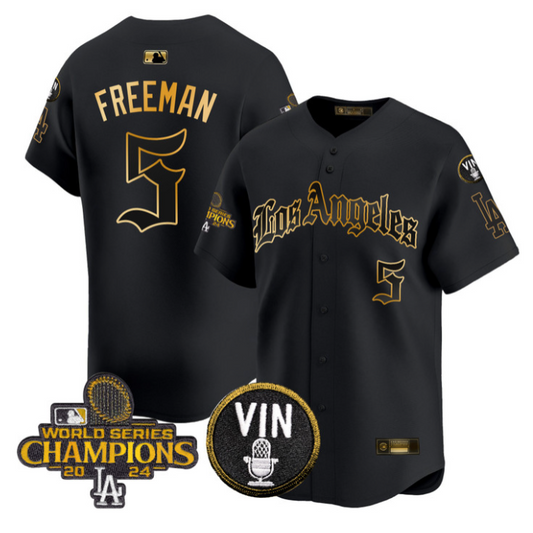 Freddie Freeman Jersey #5 Dodgers 2025 LA Gothic Style Stitched Black Gold
