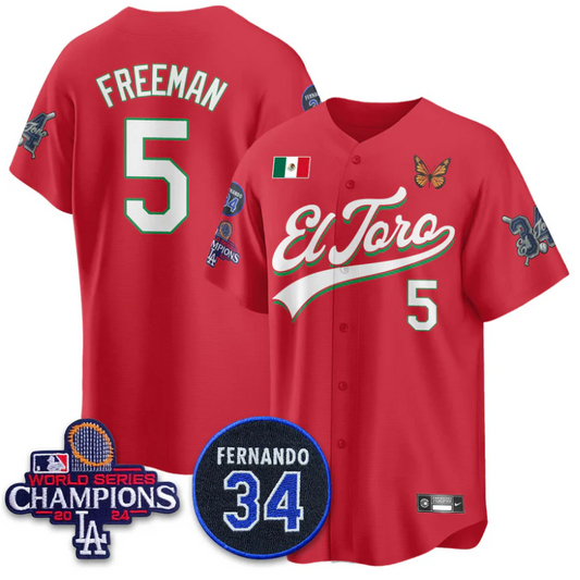 Freddie Freeman Jersey #5 Dodgers Mexican El Toro For 34 Stitched Red