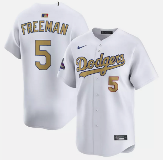 Freddie Freeman Jersey #5 Dodgers White 2025 Gold Collection Limited Stitched