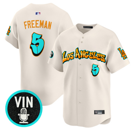 Freddie Freeman Jersey #5 Los Angeles Dodgers Graffiti Street Style Cream