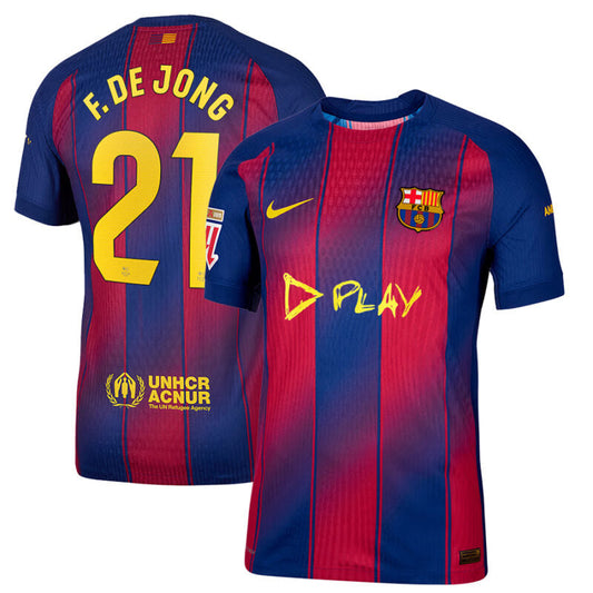 Frenkie de Jong #21 FC Barcelona x Ed Sheeran 2025-26 Home Match Jersey – Red blue