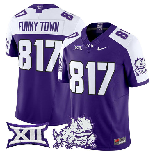 Funky Town Jersey #817 TCU Horned Frogs 2025 Vapor Limited Stitched Purple Alter