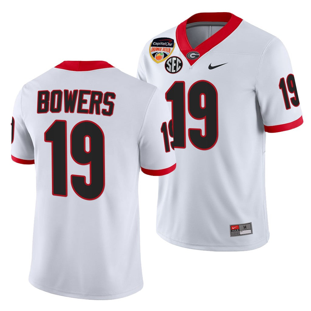 Georgia Bulldogs #19 Brock Bowers 2021 Orange Bowl White 100th Anniversary Jersey