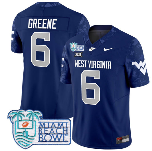 Garrett Greene Jersey #6 West Virginia Mountaineers 2025 Miami Beach Bowl Navy