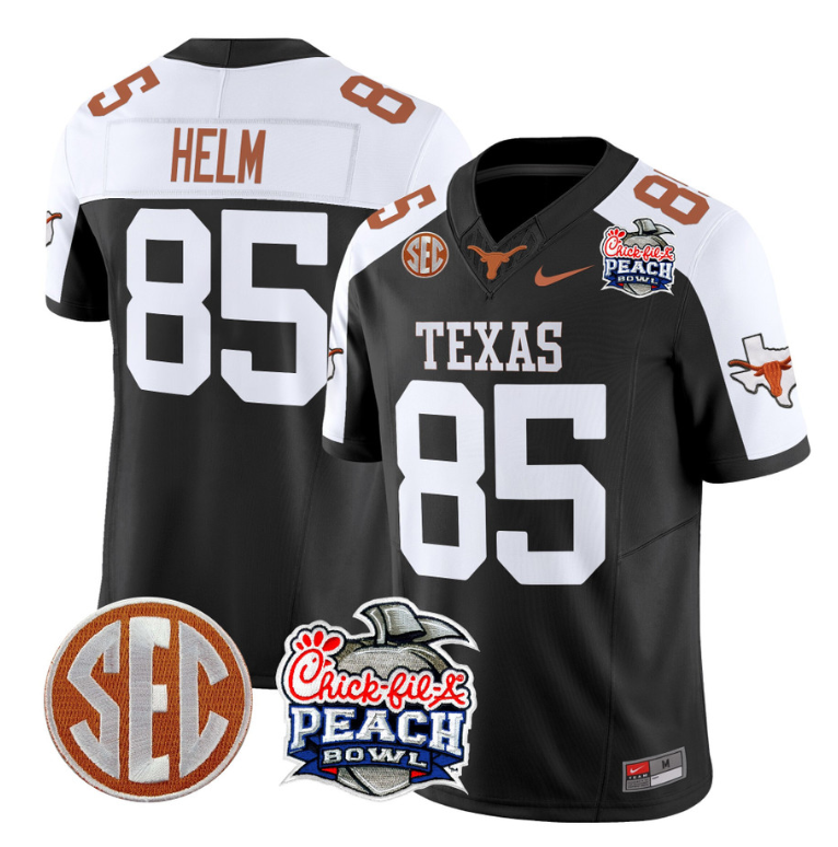Gunnar Helm Jersey #85 Texas Longhorns Peach Bowl Patch Vapor Black Alternate