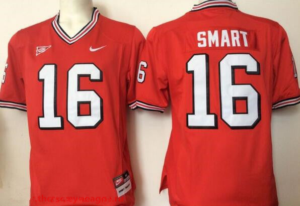 Georgia Bulldogs Coach #16 Kirby Smart Red Stitched College Football NCAA Jersey