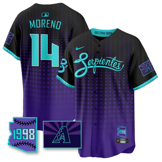 Gabriel Moreno Jersey #14 Arizona Diamondbacks Serpientes City Connect Stitched Black Purple