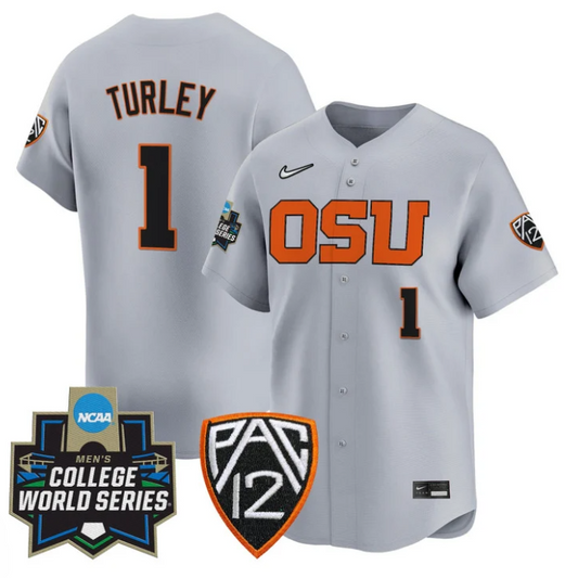 Gavin Turley Jersey #1 Oregon State Beavers 2025 World Series Stitched Gray