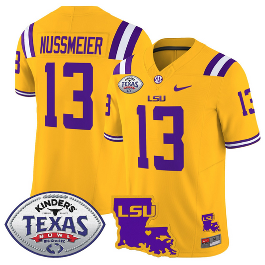 Garrett Nussmeier Jersey #13 LSU Tigers 2024 Texas Bowl Football Stitched Gold