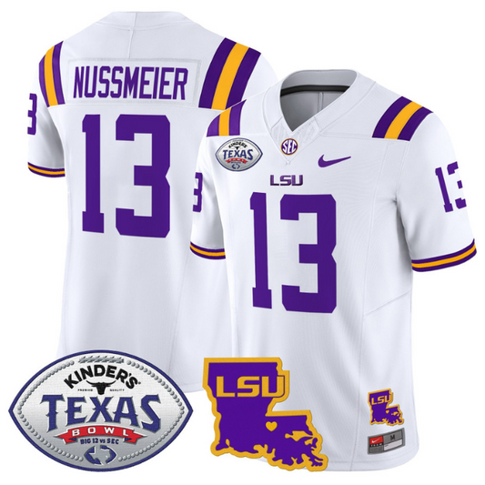 Garrett Nussmeier Jersey #13 LSU Tigers 2024 Texas Bowl Football Stitched White