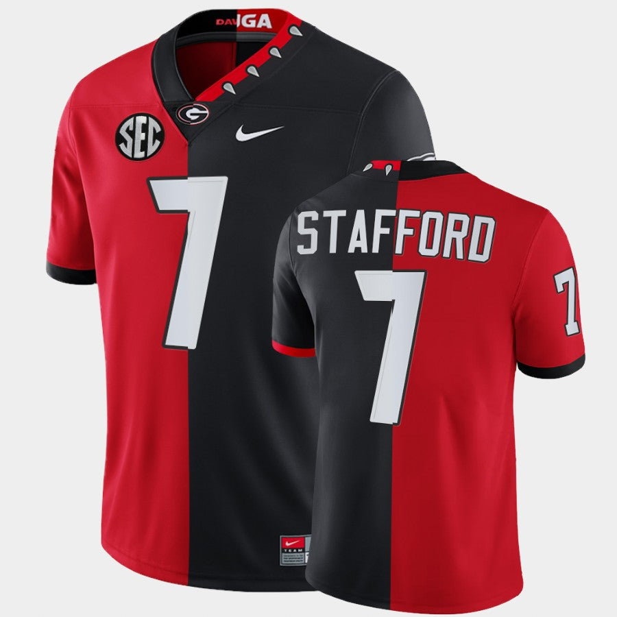 Georgia Bulldogs #7 Matthew Stafford Red Black Split Edition 100th Season Alumni Jersey