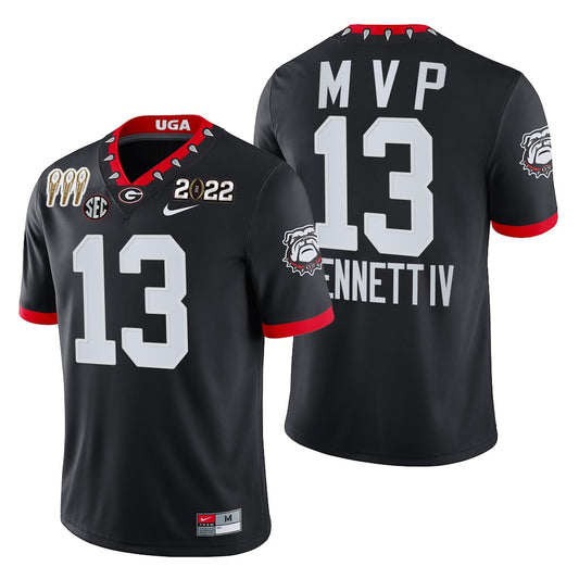 Georgia Bulldogs #13 Stetson Bennett IV 3-Times CFP National Champions Jersey Black MVP