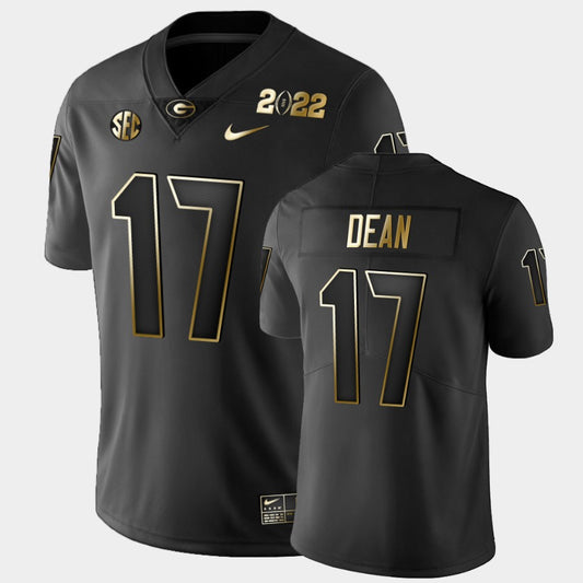 Georgia Bulldogs #17 Nakobe Dean Black 2021 National Champions Golden Jersey
