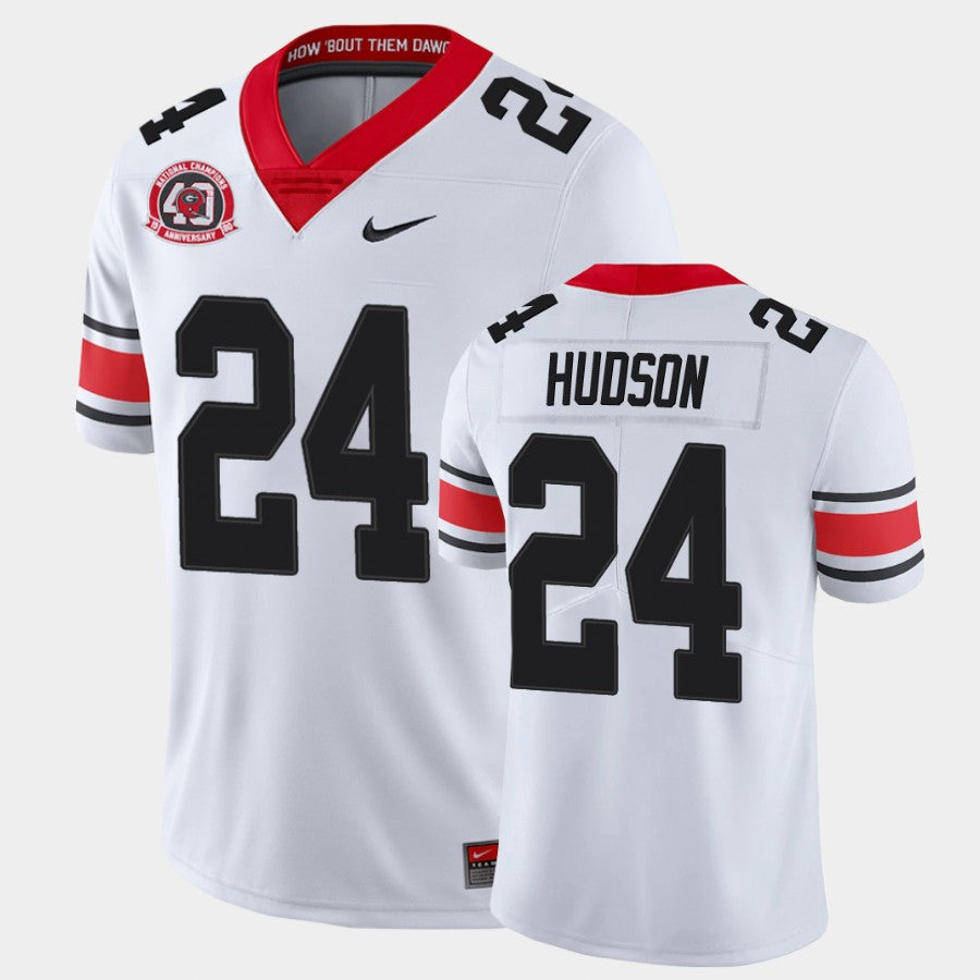 Georgia Bulldogs #24 Prather Hudson White College Football 40th Anniversary Alternate Jersey
