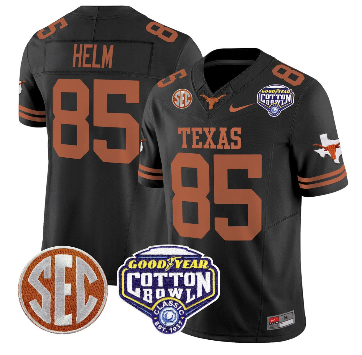 Gunnar Helm Jersey #85 Texas Longhorns Cotton Bowl Patch Stitched Black