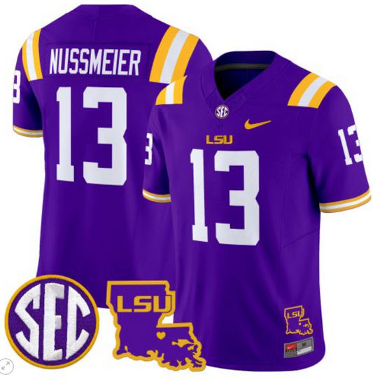 Garrett Nussmeier Jersey #13 LSU Tigers 2024 Louisiana Patch Vapor Limited College Football Stitched Purple