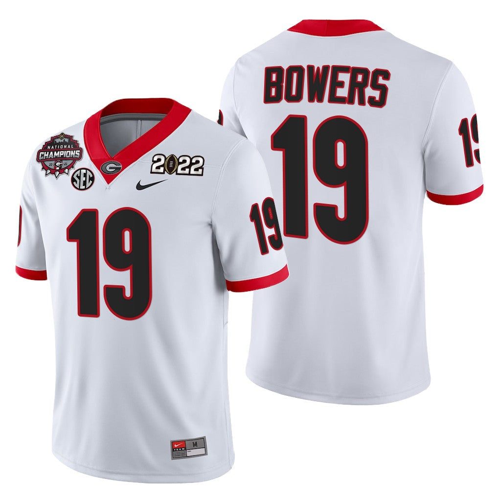 Georgia Bulldogs #19 Brock Bowers 2021-22 CFP National Champions White Jersey