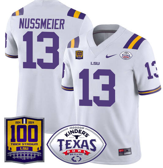 Garrett Nussmeier Jersey #13 LSU Tigers Texas Bowl Patch Football White