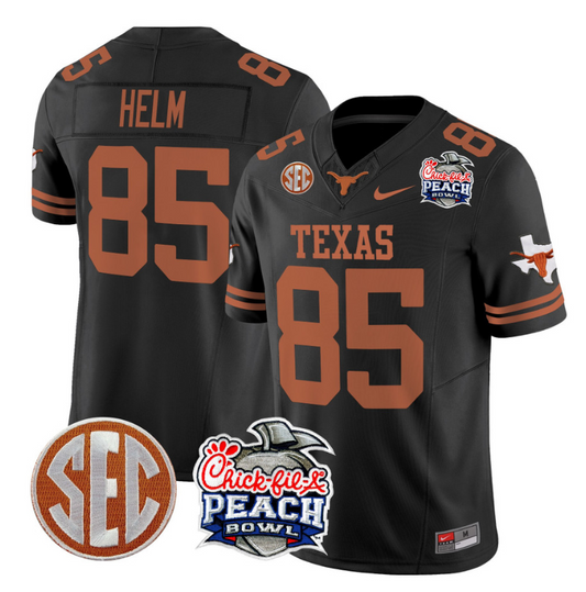 Gunnar Helm Jersey #85 Texas Longhorns Peach Bowl Patch Vapor Black