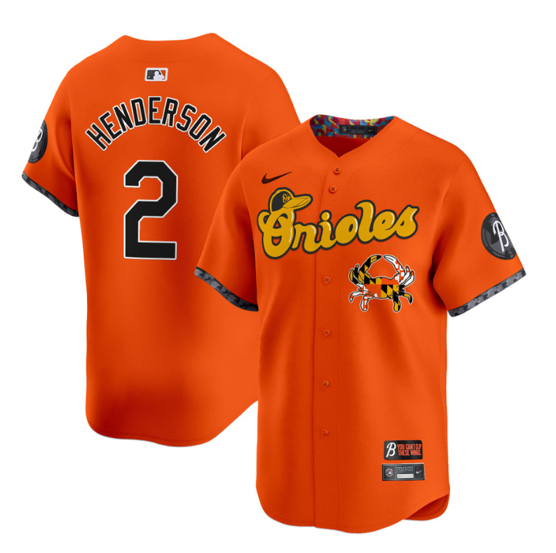 Gunnar Henderson Jersey #2 Baltimore Orioles Maryland Blue Crab Vapor Stitched Orange