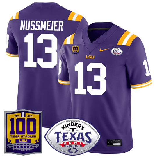 Garrett Nussmeier Jersey #13 LSU Tigers Texas Bowl Patch Football Purple