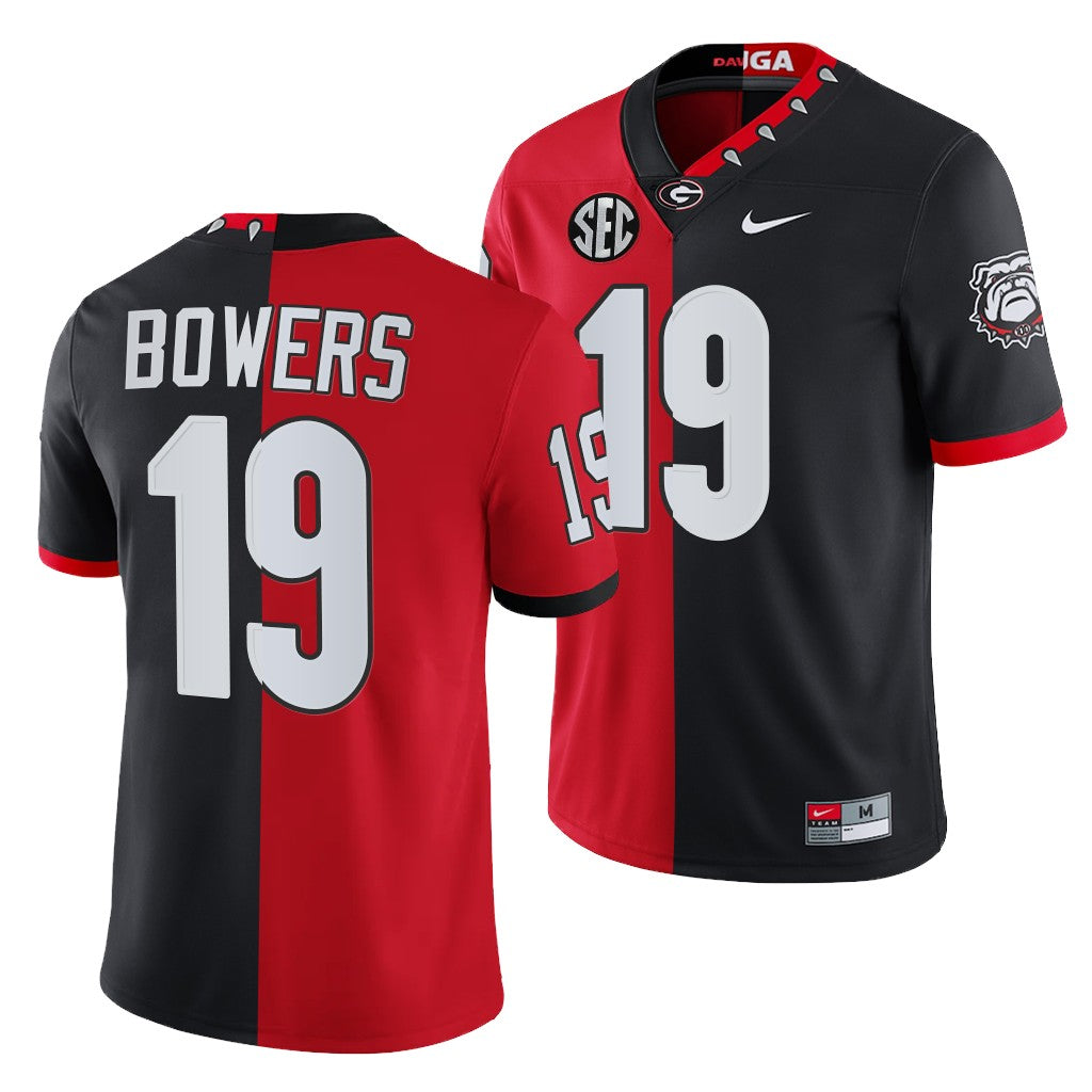 Georgia Bulldogs #19 Brock Bowers Red Black 2021-22 Split Edition Mascot 100th Anniversary Jersey