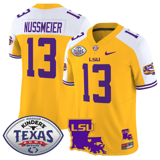 Garrett Nussmeier Jersey #13 LSU Tigers 2024 Texas Bowl Football Gold Alternate