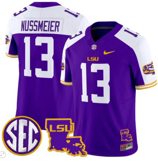 Garrett Nussmeier Jersey #13 LSU Tigers 2024 Louisiana Patch Vapor Limited College Football Stitched Purple Alternate