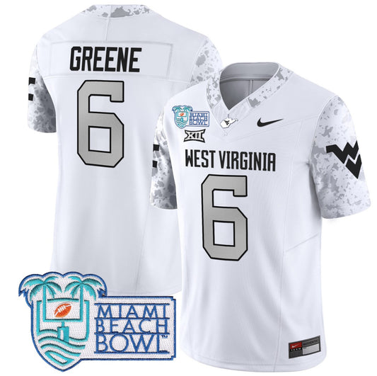 Garrett Greene Jersey #6 West Virginia Mountaineers 2025 Miami Beach Bowl White